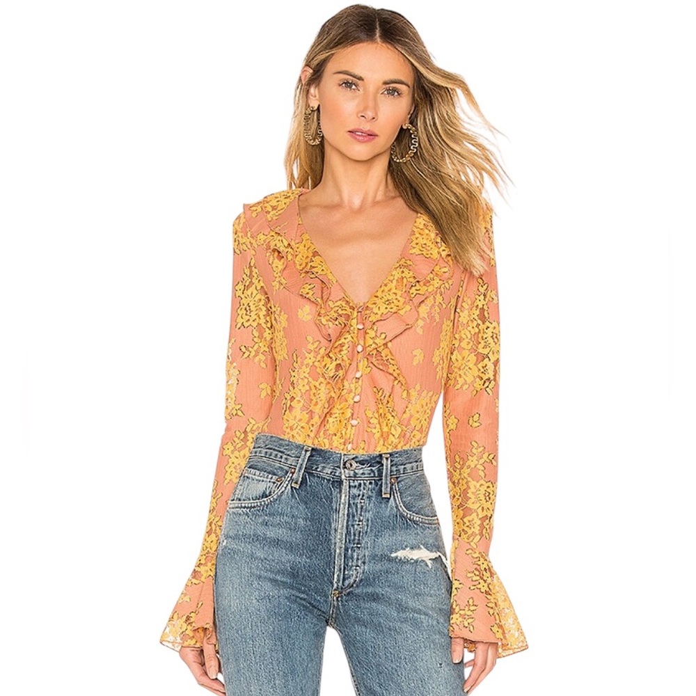 MAJORELLE Roma Ruffled Top In Golden Blush